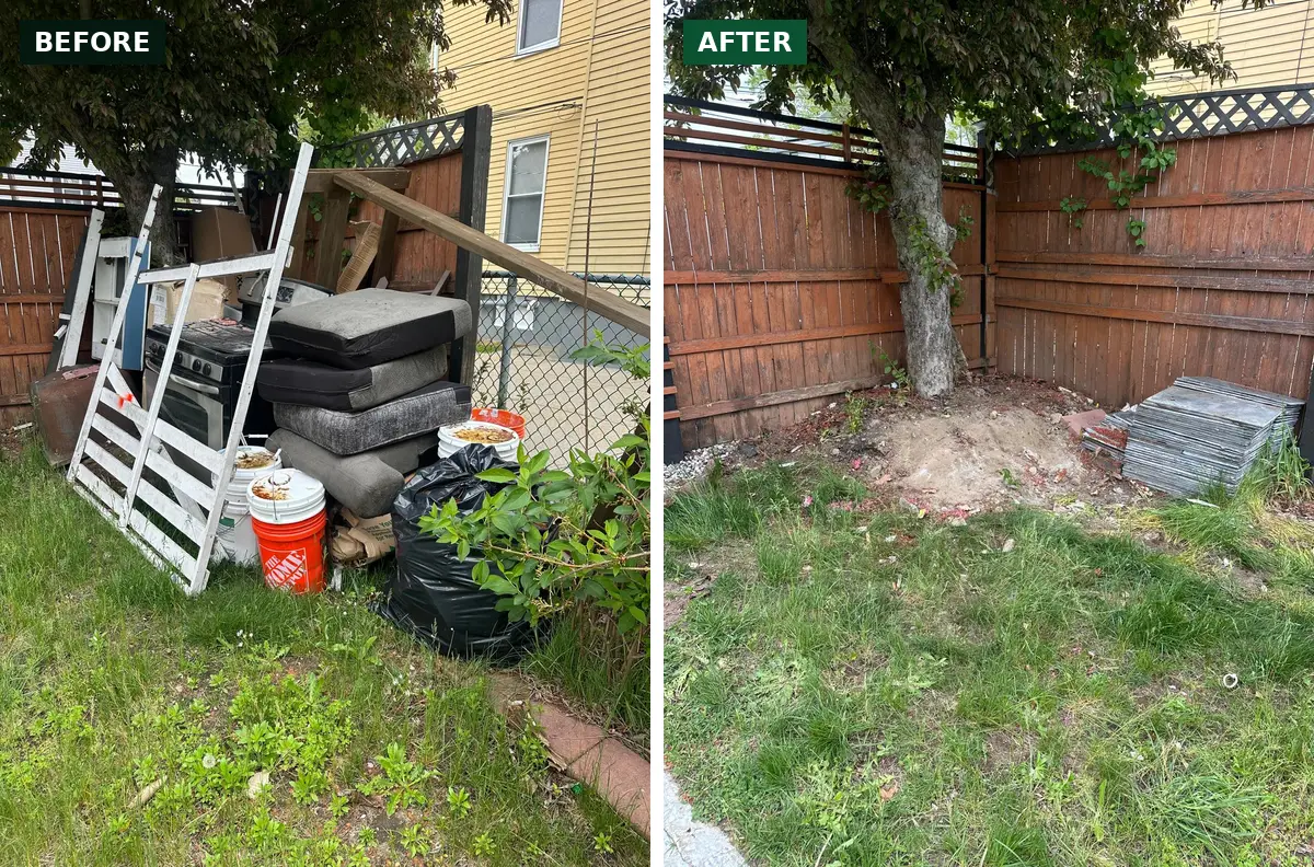 backyard furniture pile removal before and after