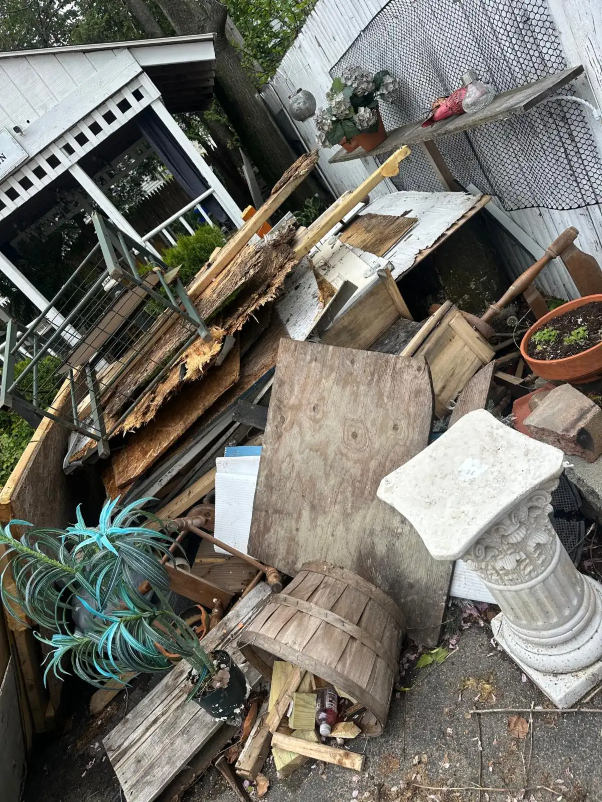 backyard wood and planter junk pile 4