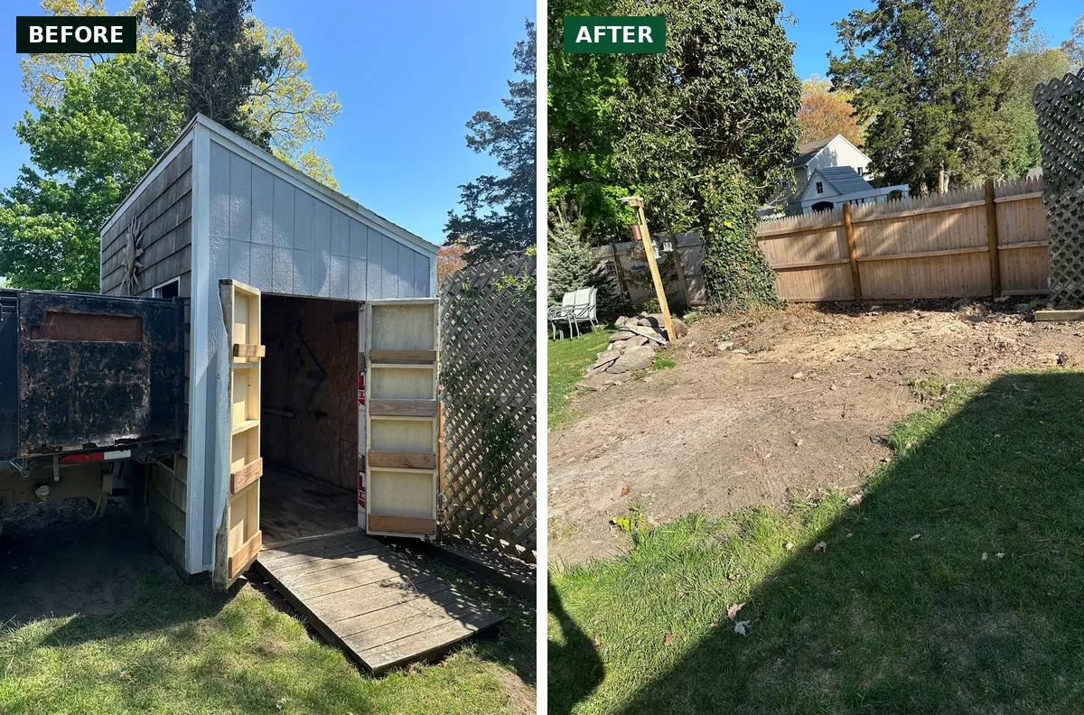 shed demolition and removal before and after
