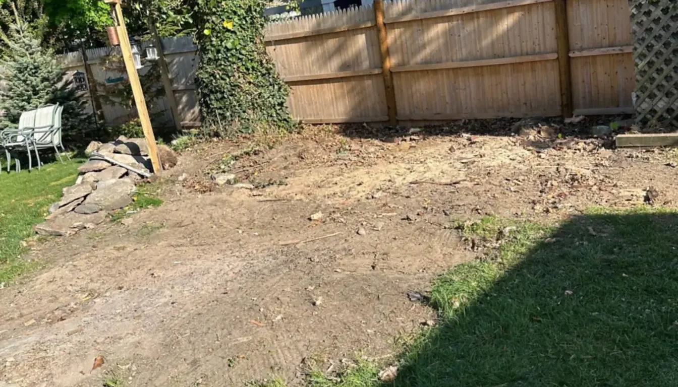 Bare ground where the shed stood after demolition and removal
